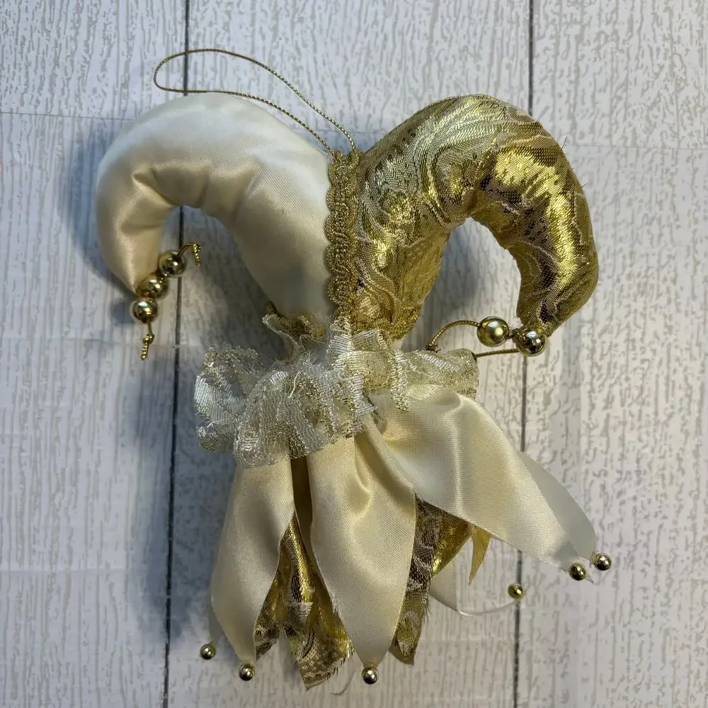 Vintage Gold Jester Christmas Ornament Harlequin Face